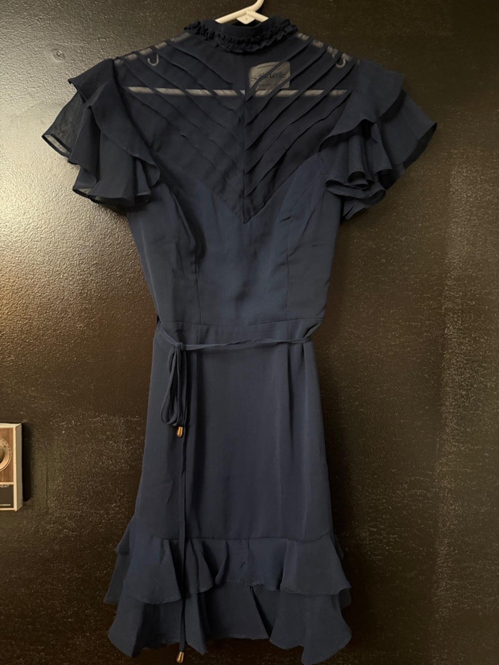 Selfie Leslie Navy Ruffled Midi Dress with Sheer Yoke